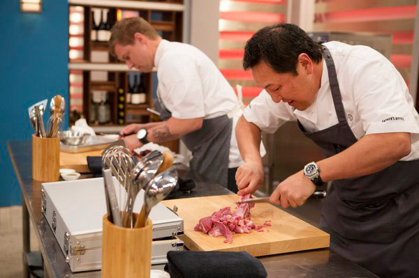 TOP CHEF MASTERS -- "Sex, Greed and Murder" Episode 503 -- Pictured: (l-r) Bryan Voltaggio, Sang Yoon -- (Photo by: Isabella Vosmikova/Bravo)