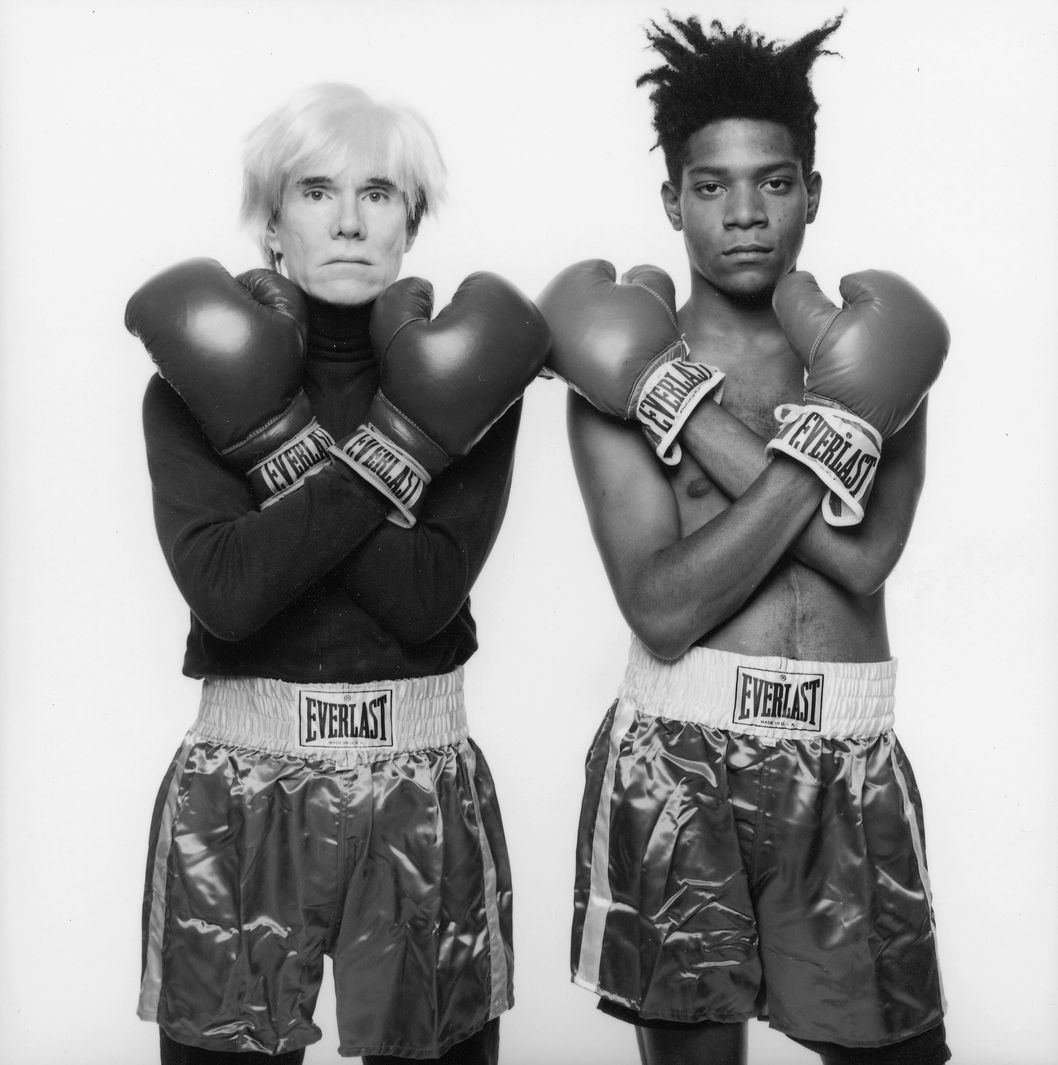 Image #: 18538    ***EXCLUSIVE***SPECIAL RATES APPLY.  PLEASE CALL 212.251.0140 TO NEGOTIATE FEES***    Artists Andy Warhol (left) and Jean Michael Basquiat (right), photographed in New York, New York, on July 10, 1985.   Michael Halsband /Landov